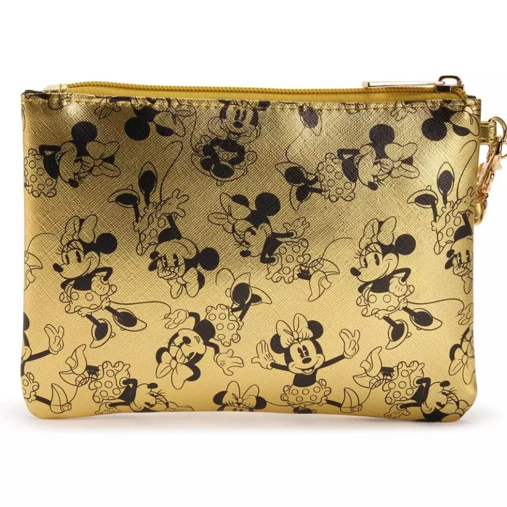 NWT! Disney Gold Metallic Minnie Mouse Glam Wristlet Wallet Bag - Picture 2 of 5